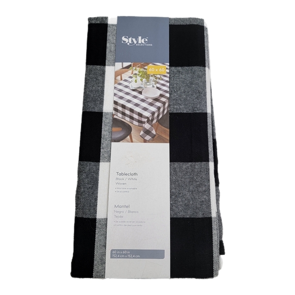 Style Selections 60x60 Buffalo Check Plaid Cotton Woven Tablecloth Black  White - Picture 1 of 3